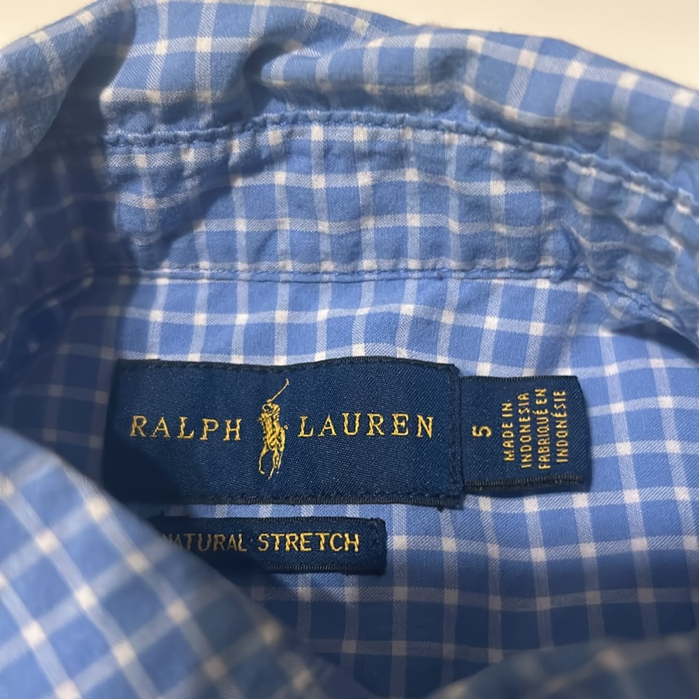 Ralph Lauren Boy's Plaid Blue Gingham Dress Shirt - Picture 2 of 3